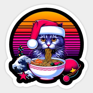 CHRISTMAS CAT EATING RAMEN WAVE JAPANESE Sticker